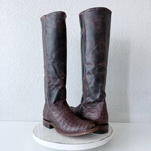 Rod Patrick Womens Cowboy Boots Sz 9B Brown Caiman Leather Riding Boot 17" Tall